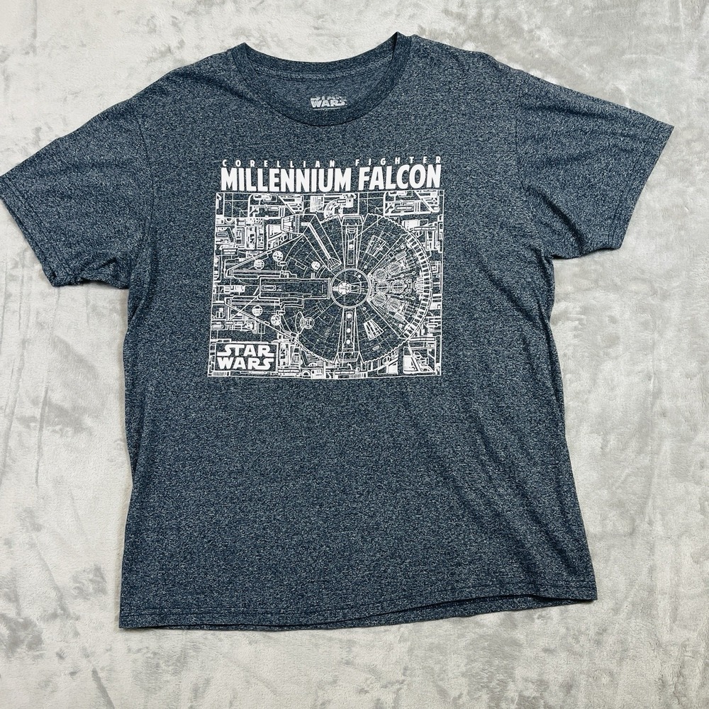 Star Wars T Shirt Mens Large‎ Gray Graphic Millennium Falcon Ship Fighter